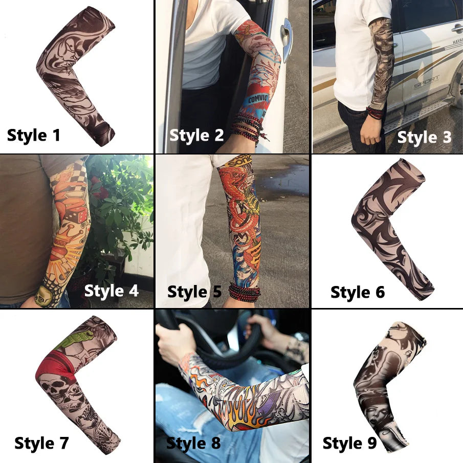 16 Styles Tattoo Sleeve Man Fake Temporary Tattoo Arm Sleeves Unisex Warmers Elastic UV Protection Cool Printed Sun-proof Punk