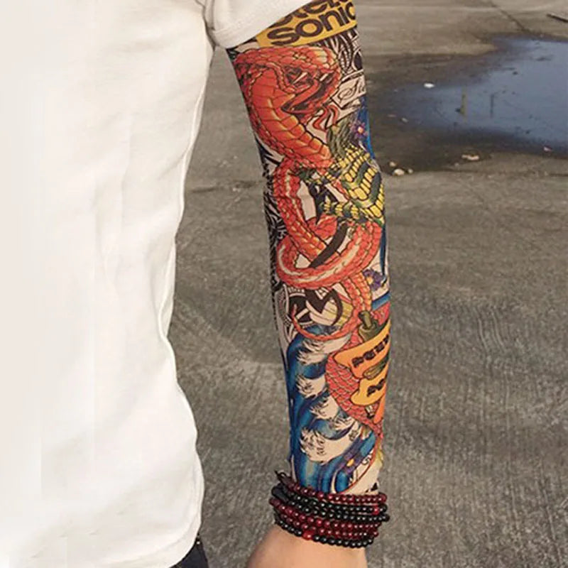 16 Styles Tattoo Sleeve Man Fake Temporary Tattoo Arm Sleeves Unisex Warmers Elastic UV Protection Cool Printed Sun-proof Punk