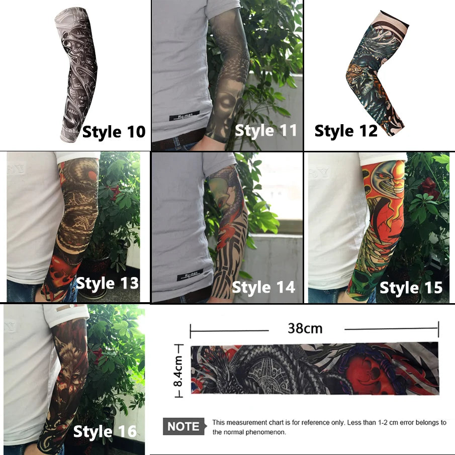 16 Styles Tattoo Sleeve Man Fake Temporary Tattoo Arm Sleeves Unisex Warmers Elastic UV Protection Cool Printed Sun-proof Punk