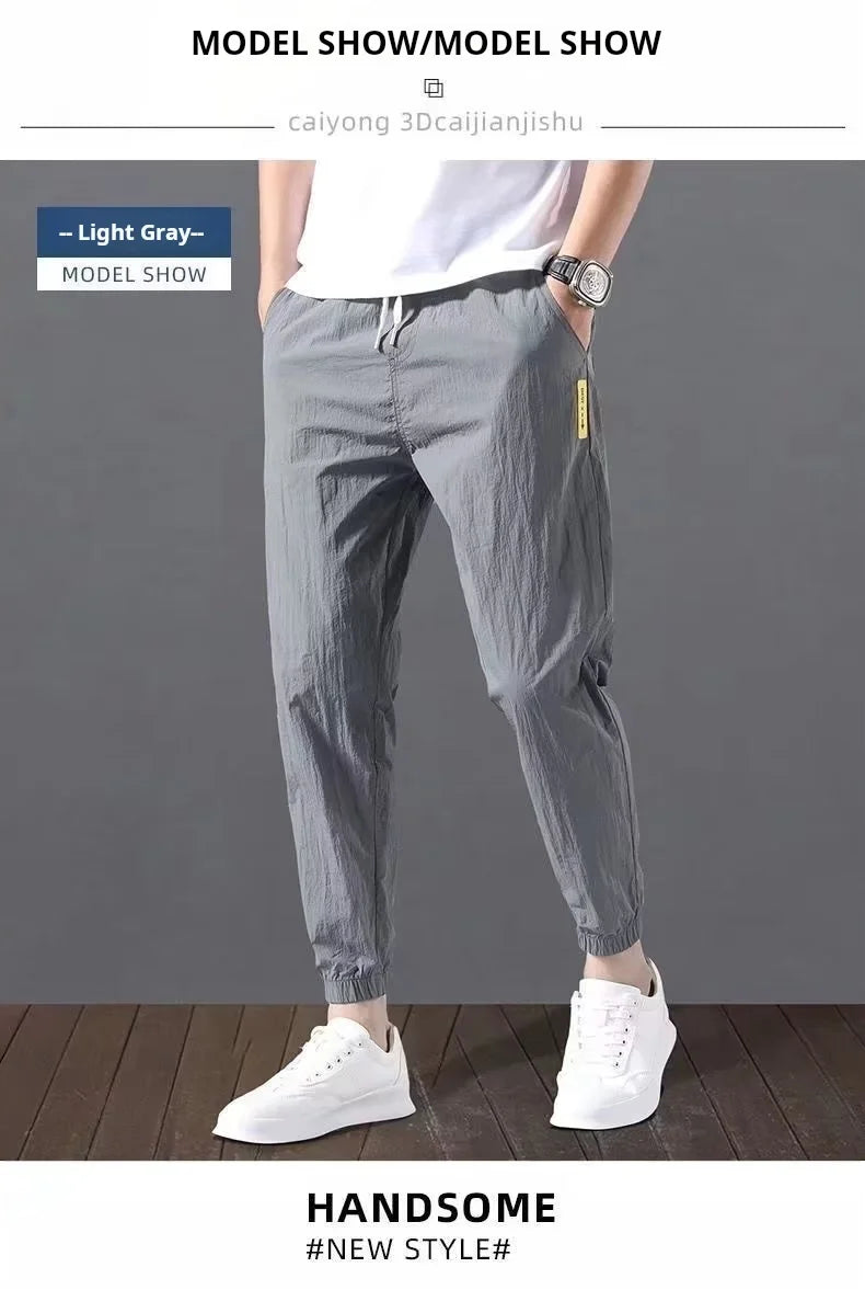 Summer New Fashion Trendloose Large Size Thin Ice Silk Breathable Korean Sports Casual Nine Point Pants 90s Vintage Clothes