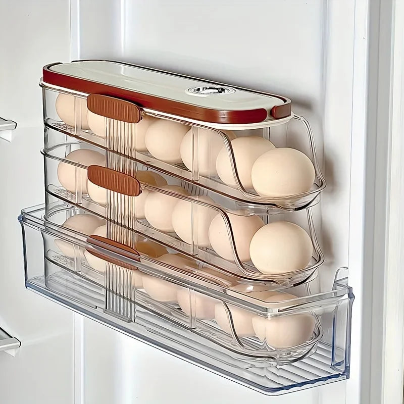 Automatic Rolling Large Capacity Egg Storage Refrigerator Storage Box Egg Fresh-keeping Rack Household Kitchen Tools