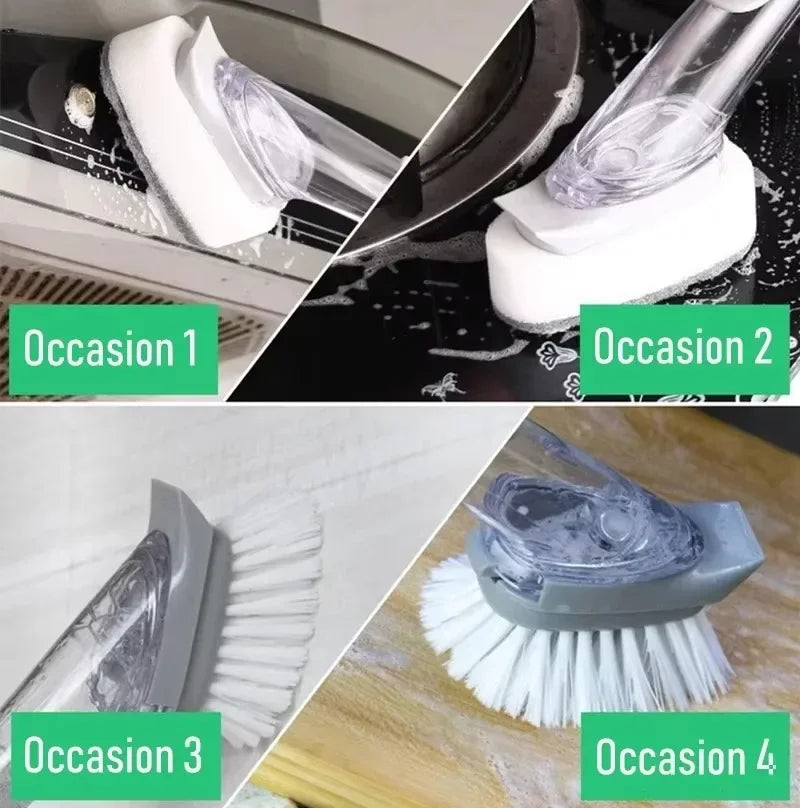 2 in 1 Refillable Kitchen Brush Long Handle Detachable Soap Dispenser Scrubber for Pots Dishes Sink Non Scratch Eco Friendly