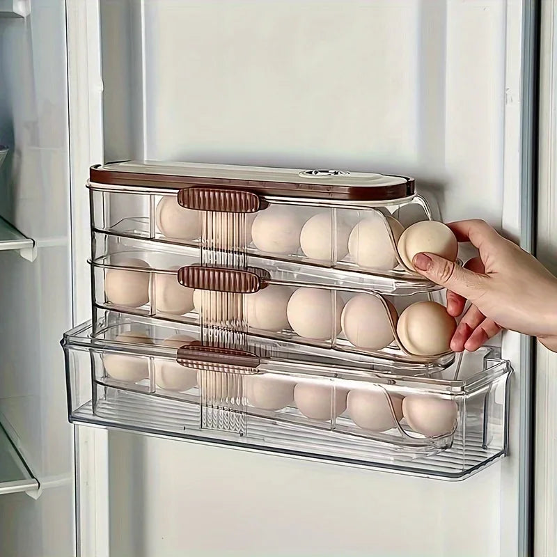 Automatic Rolling Large Capacity Egg Storage Refrigerator Storage Box Egg Fresh-keeping Rack Household Kitchen Tools