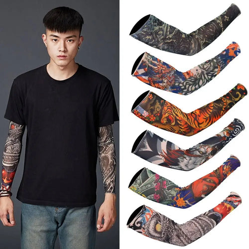 1Pc Tattoo Sleeve for Men Women Anti-Sunburn Sleeve Elastic Outdoor Nightclub Cycling Arm Cover Party Cycling Flower Arm