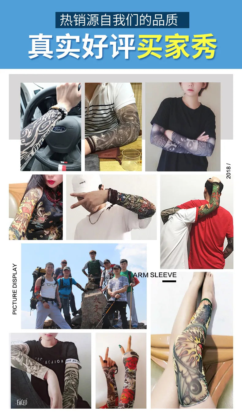 One Sleeve Outdoor Cycling Tattoo Sunscreen Sleeves Summer Tattoo Flower Arm Sleeves Independence Day Dress Up Fashion Sleeves
