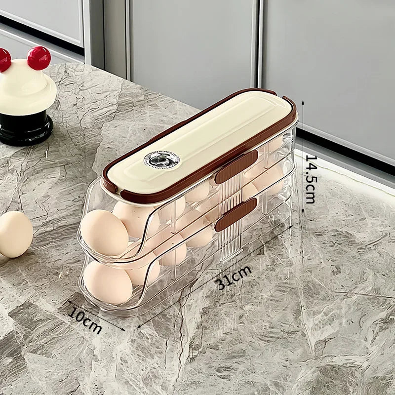 Automatic Rolling Large Capacity Egg Storage Refrigerator Storage Box Egg Fresh-keeping Rack Household Kitchen Tools