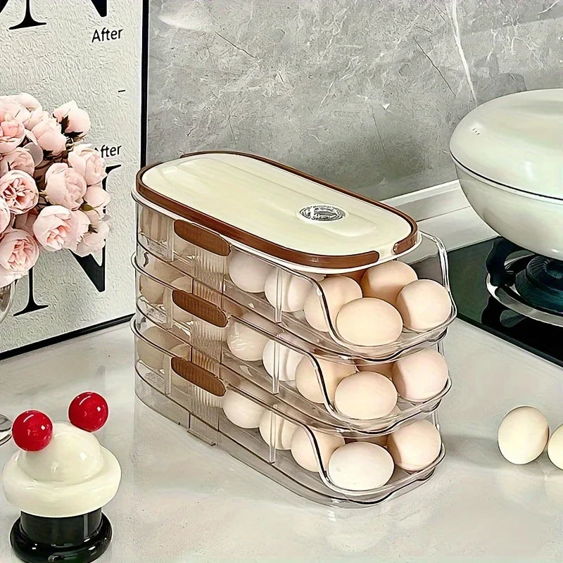 Automatic Rolling Large Capacity Egg Storage Refrigerator Storage Box Egg Fresh-keeping Rack Household Kitchen Tools
