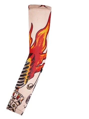 1PCS Men Long Fake Warmers Summer Tattoo Sleeves Sun Protection Cover Outdoor Gloves Driving Ice Silk Arm Sleeves Women
