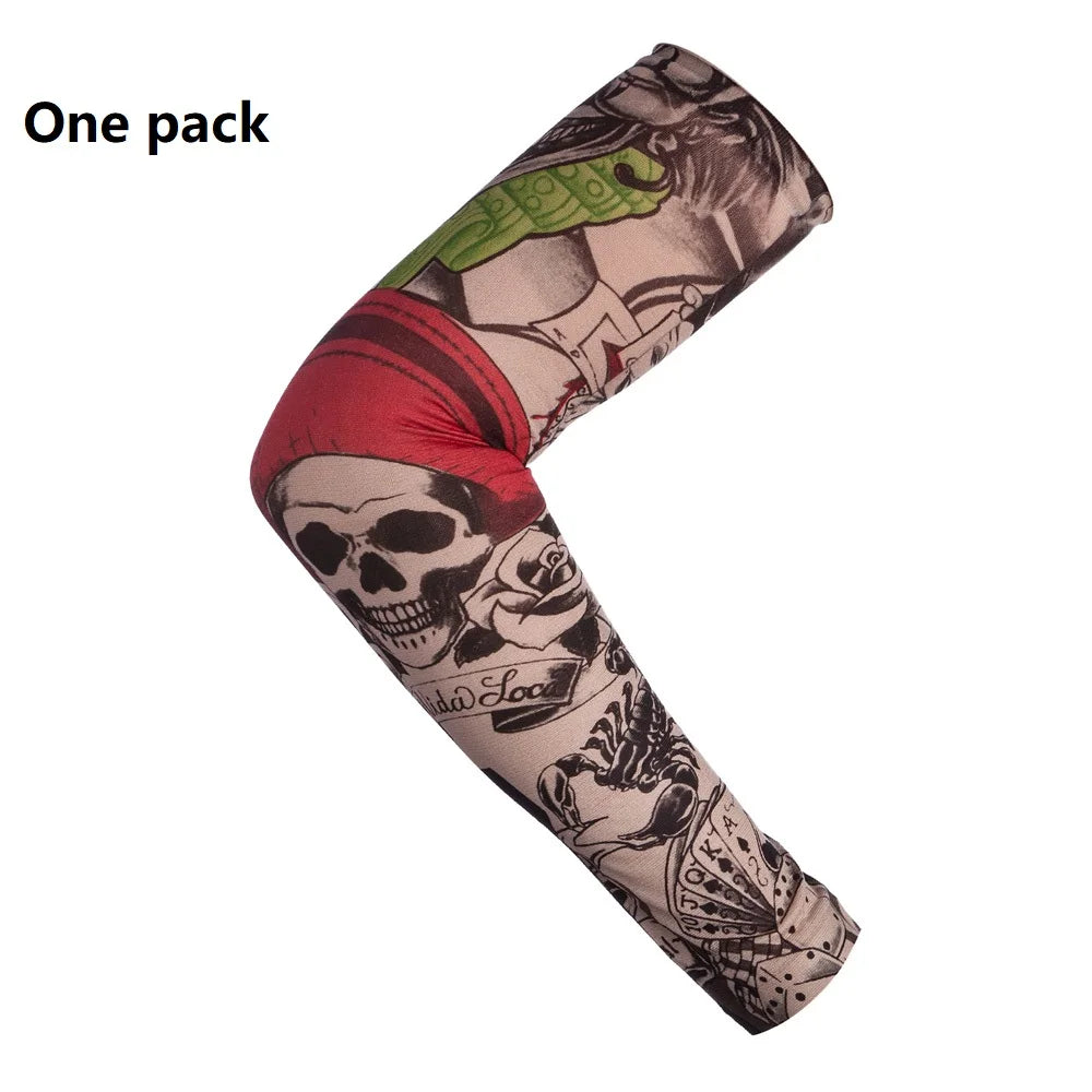 1PCS Men Long Fake Warmers Summer Tattoo Sleeves Sun Protection Cover Outdoor Gloves Driving Ice Silk Arm Sleeves Women