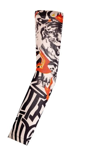 1PCS Men Long Fake Warmers Summer Tattoo Sleeves Sun Protection Cover Outdoor Gloves Driving Ice Silk Arm Sleeves Women