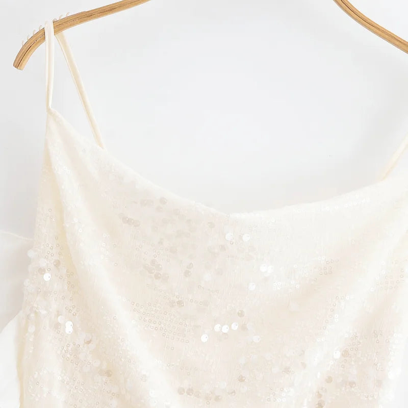 Fashion Glitter Sequin Ruffle Sling Mini Dress For Women Elegant Sleeveless Backless Short Suspender Dress Summer Party Vestidos