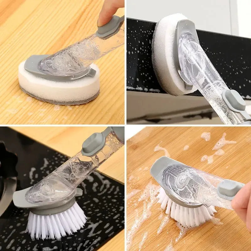 2 in 1 Refillable Kitchen Brush Long Handle Detachable Soap Dispenser Scrubber for Pots Dishes Sink Non Scratch Eco Friendly