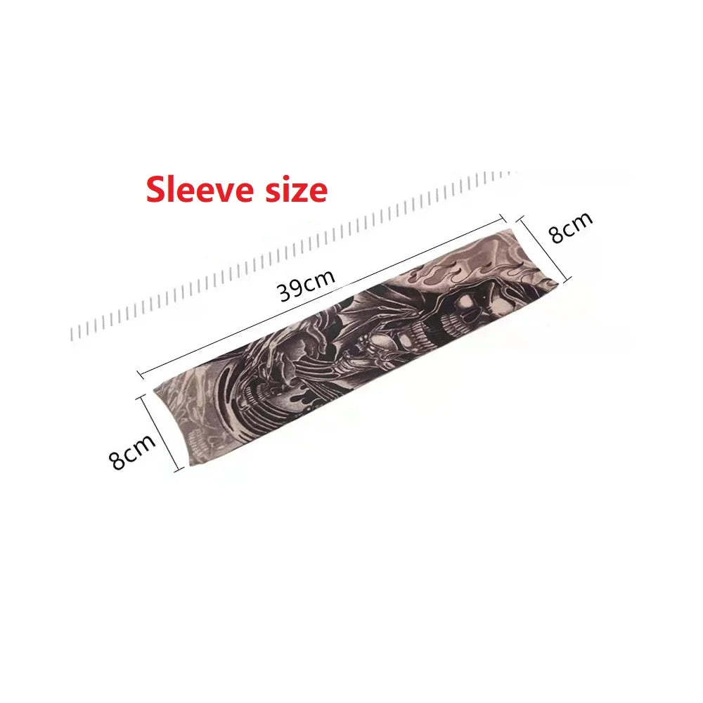1PCS Men Long Fake Warmers Summer Tattoo Sleeves Sun Protection Cover Outdoor Gloves Driving Ice Silk Arm Sleeves Women