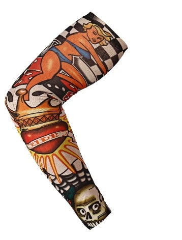 1PCS Men Long Fake Warmers Summer Tattoo Sleeves Sun Protection Cover Outdoor Gloves Driving Ice Silk Arm Sleeves Women