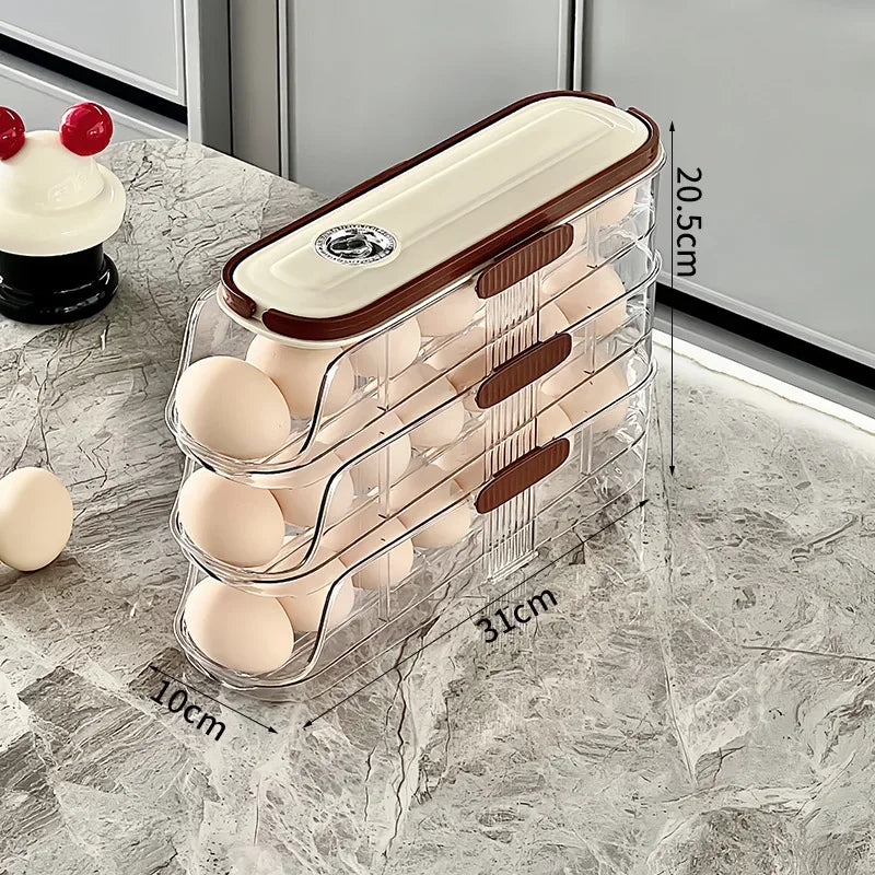 Automatic Rolling Large Capacity Egg Storage Refrigerator Storage Box Egg Fresh-keeping Rack Household Kitchen Tools