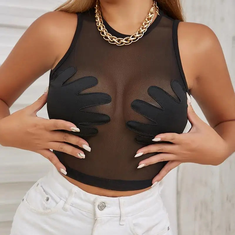Summer  Women's round Ne Svel Me Splice Creative  Vest Street Sle ort Length  Color Polyester Fiber