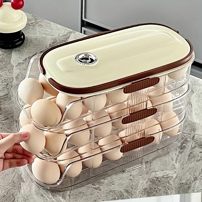 Automatic Rolling Large Capacity Egg Storage Refrigerator Storage Box Egg Fresh-keeping Rack Household Kitchen Tools