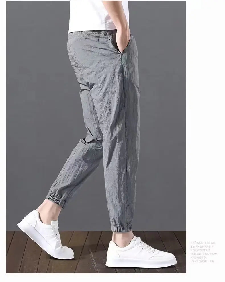 Summer New Fashion Trendloose Large Size Thin Ice Silk Breathable Korean Sports Casual Nine Point Pants 90s Vintage Clothes