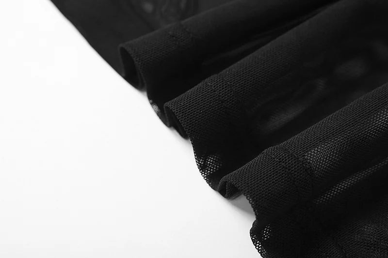 Women Summer Black Mesh See Through Palm Touch The Chest Tank Top 2025 Sexy Clubwear Streetwear Crop Tops Round Neck Clothing