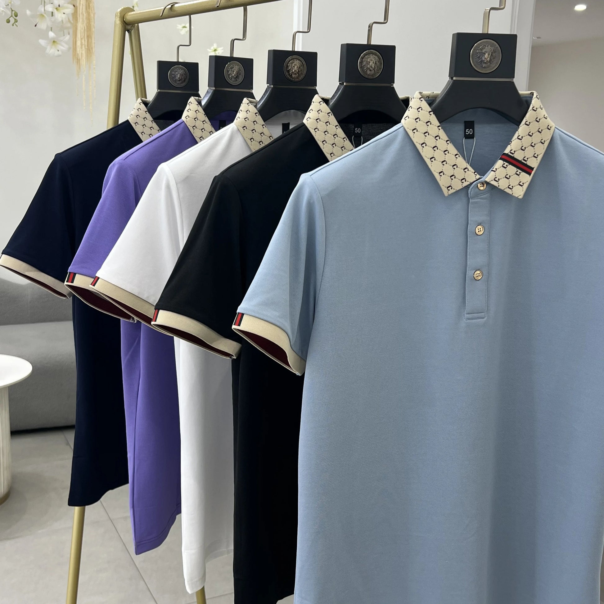 Luxury brand B letter printed pattern short sleeved men's summer polo shirt breathable new color blocked business casual T-shirt