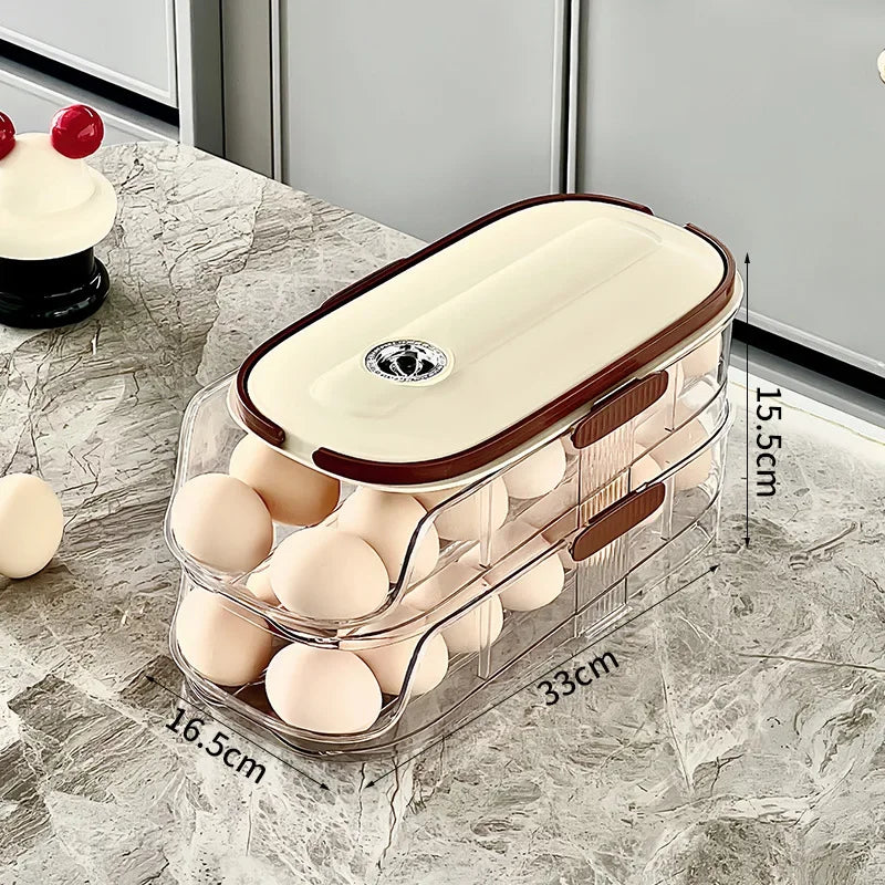 Automatic Rolling Large Capacity Egg Storage Refrigerator Storage Box Egg Fresh-keeping Rack Household Kitchen Tools