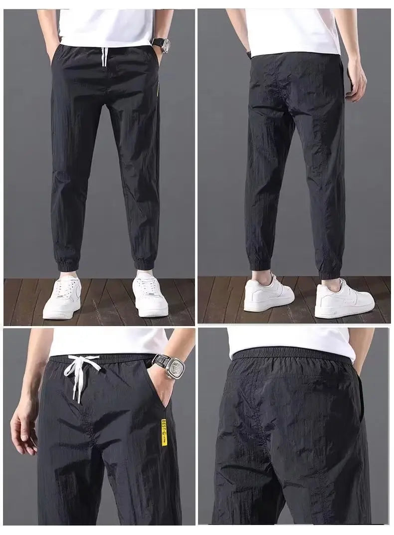 Summer New Fashion Trendloose Large Size Thin Ice Silk Breathable Korean Sports Casual Nine Point Pants 90s Vintage Clothes
