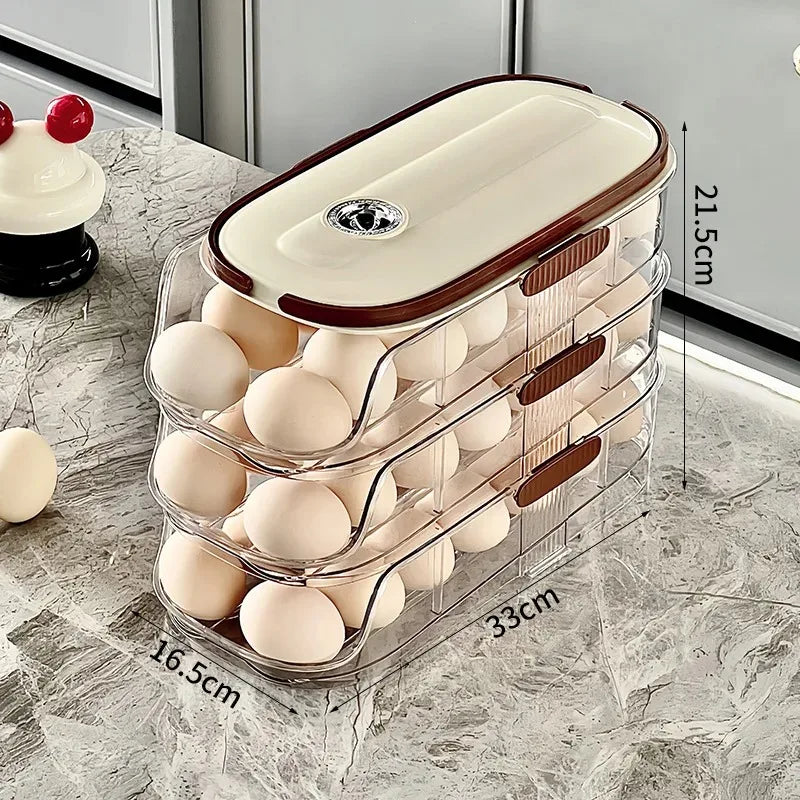 Automatic Rolling Large Capacity Egg Storage Refrigerator Storage Box Egg Fresh-keeping Rack Household Kitchen Tools