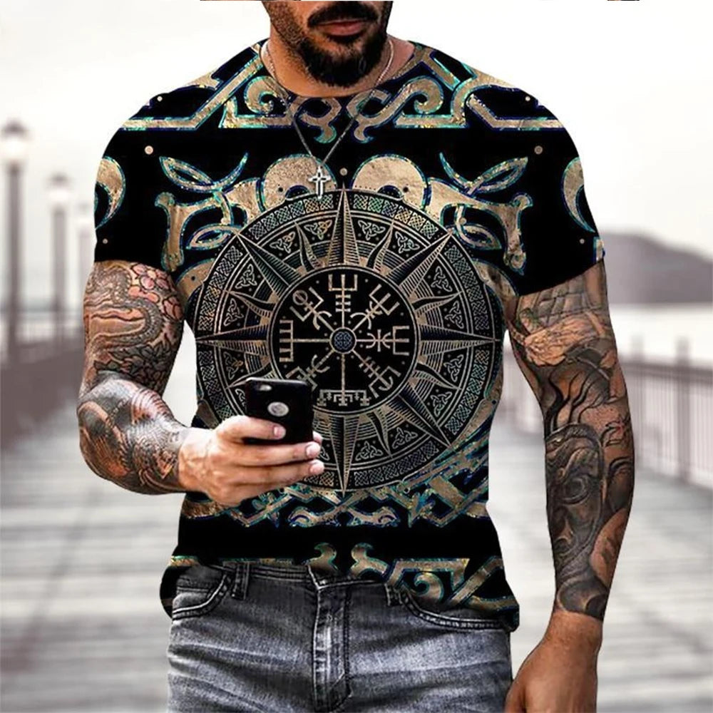 Viking Tattoo 3D Printing T-Shirt Men's Fashion Street Hip Hop Viking Pattern Short Sleeve Tops Funny Women Kids T shirt Summer