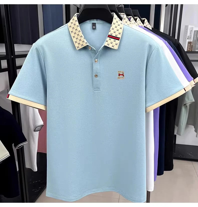 Luxury brand B letter printed pattern short sleeved men's summer polo shirt breathable new color blocked business casual T-shirt