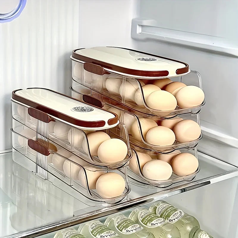 Automatic Rolling Large Capacity Egg Storage Refrigerator Storage Box Egg Fresh-keeping Rack Household Kitchen Tools