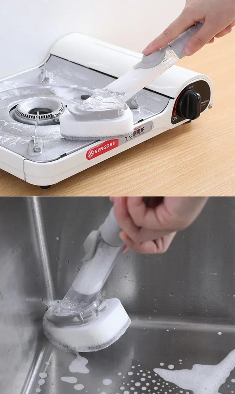2 in 1 Refillable Kitchen Brush Long Handle Detachable Soap Dispenser Scrubber for Pots Dishes Sink Non Scratch Eco Friendly