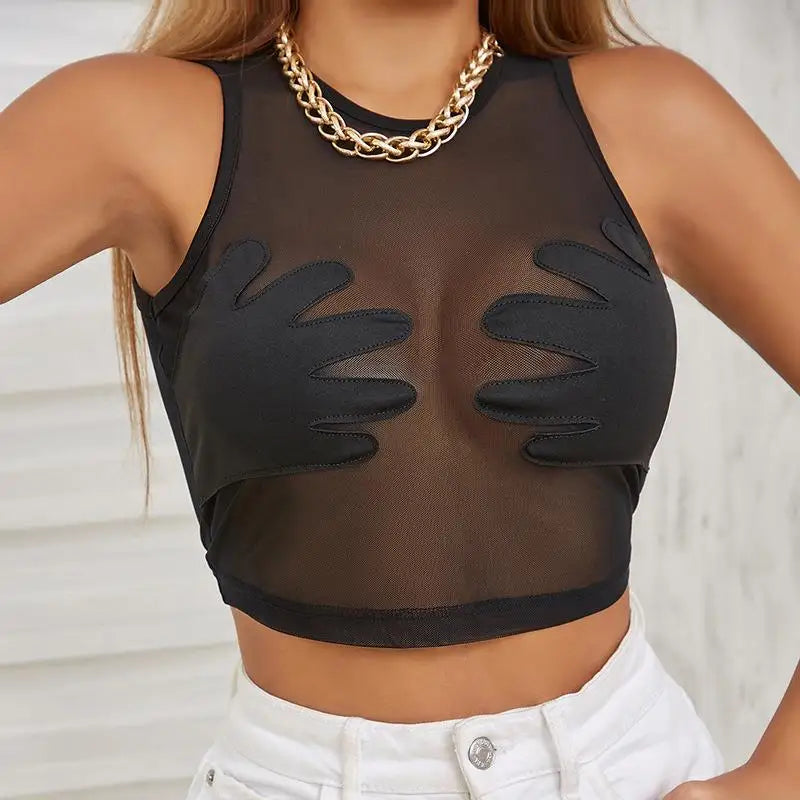 Summer  Women's round Ne Svel Me Splice Creative  Vest Street Sle ort Length  Color Polyester Fiber