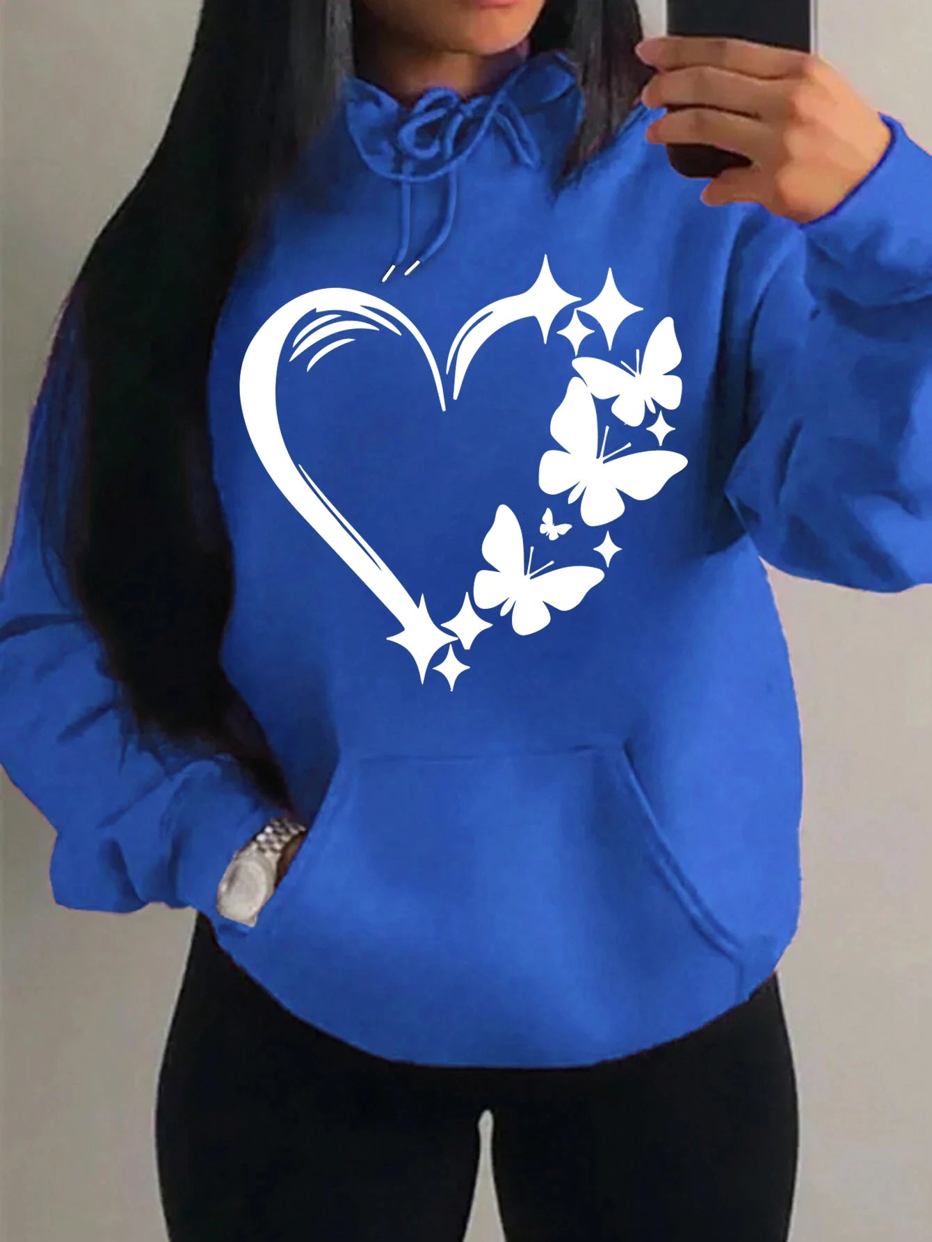 Combination Of Love And Butterfly  Pattern Hoody Women Hip Hop Street Hoodies Trendy Pocket Clothes Vintage Multicolor Hoodie