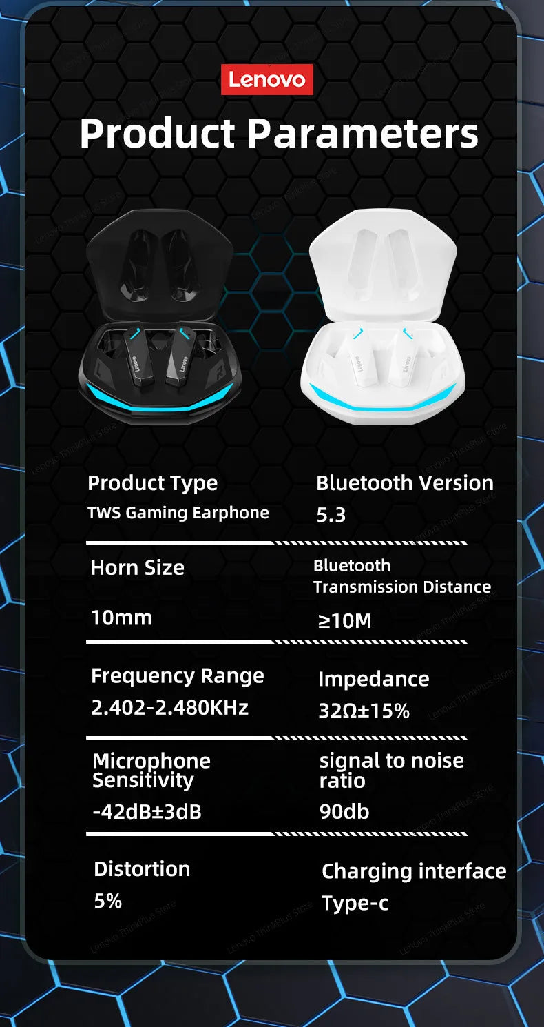 Lenovo GM2 Pro TWS Wireless Bluetooth5.3 Wireless Bluetooth Headset with Mic Earbuds Earphones Wireless Headphones Earbuds