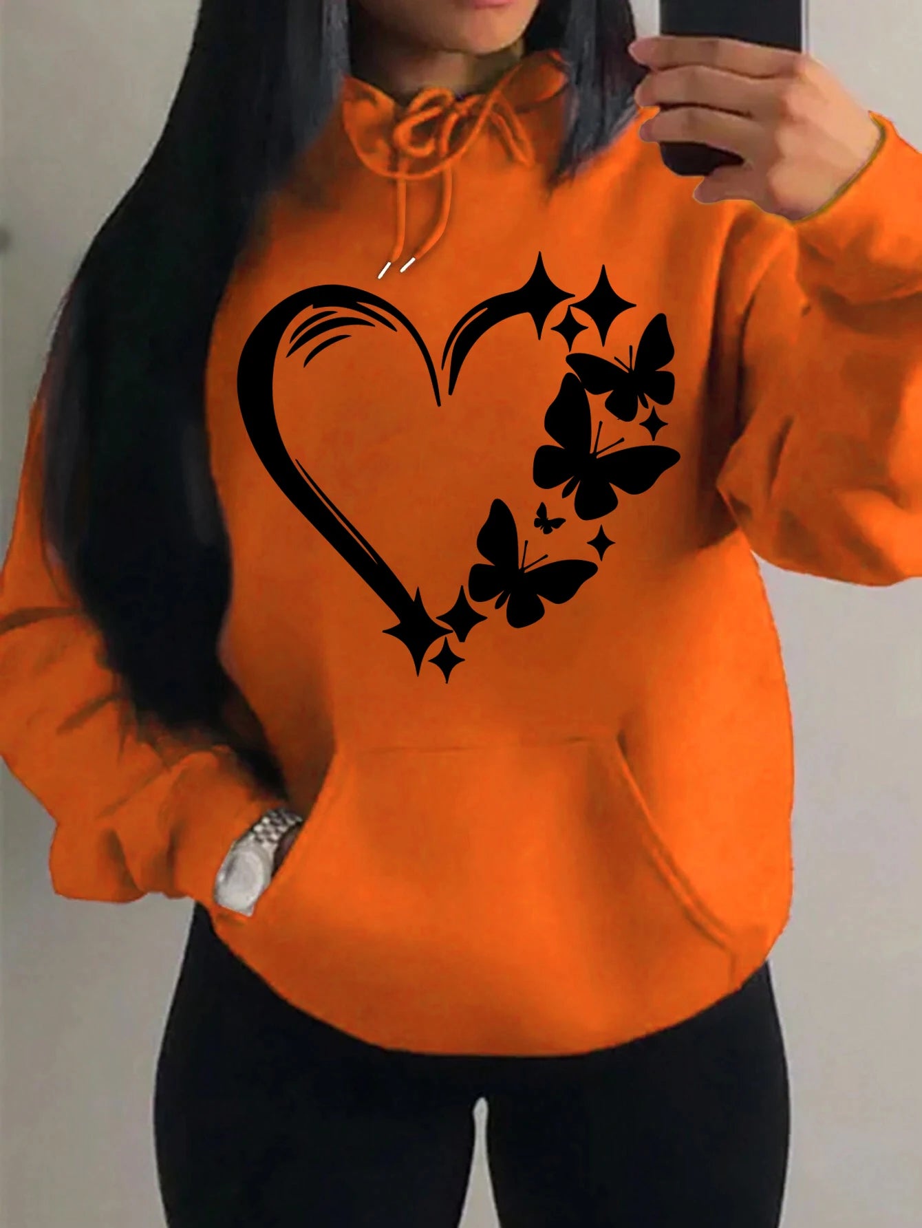 Combination Of Love And Butterfly  Pattern Hoody Women Hip Hop Street Hoodies Trendy Pocket Clothes Vintage Multicolor Hoodie