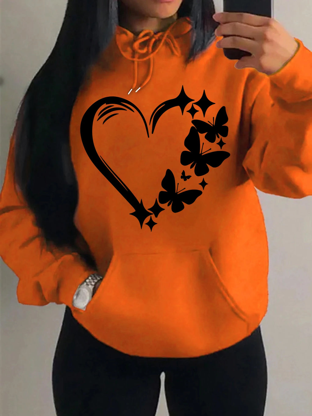 Combination Of Love And Butterfly  Pattern Hoody Women Hip Hop Street Hoodies Trendy Pocket Clothes Vintage Multicolor Hoodie