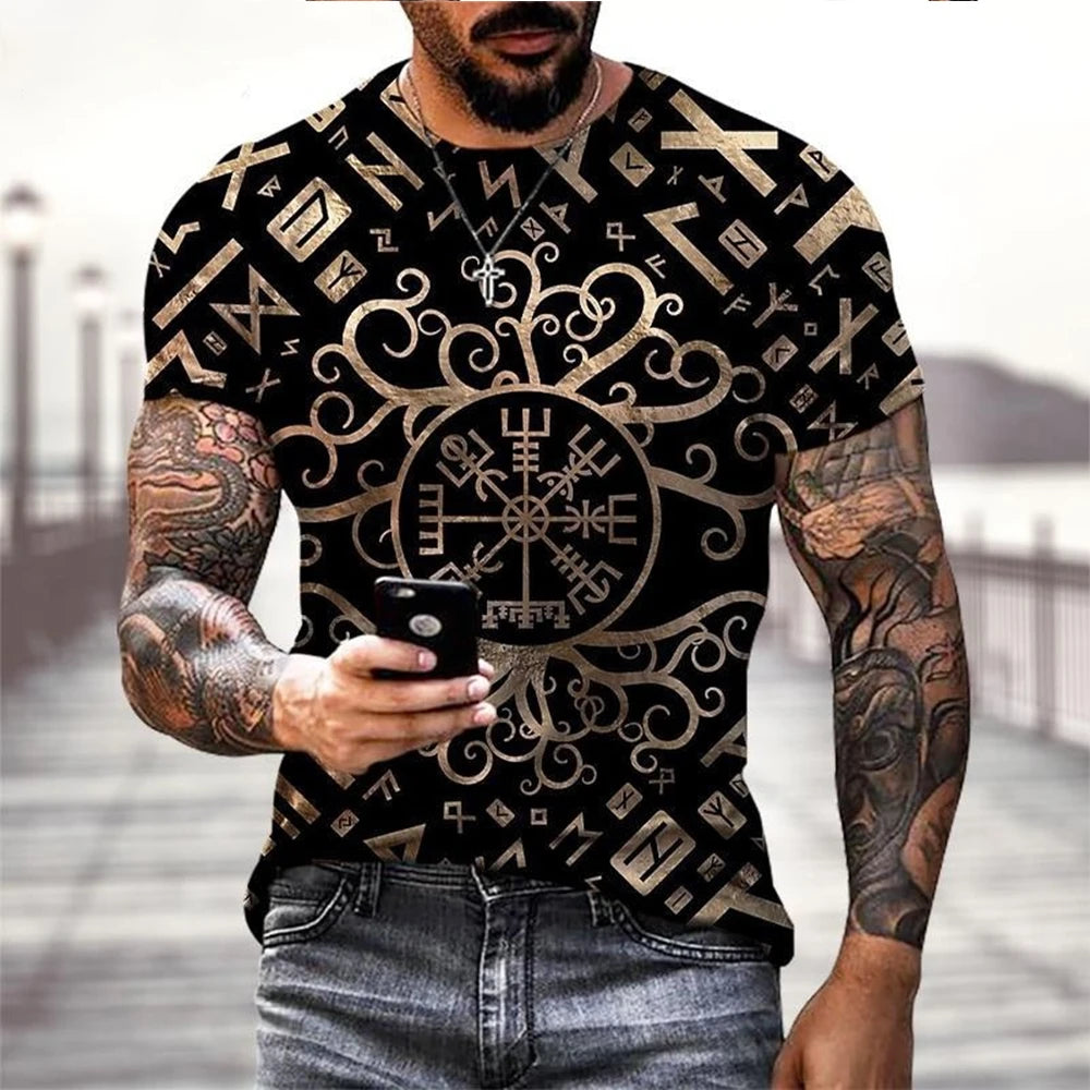 Viking Tattoo 3D Printing T-Shirt Men's Fashion Street Hip Hop Viking Pattern Short Sleeve Tops Funny Women Kids T shirt Summer