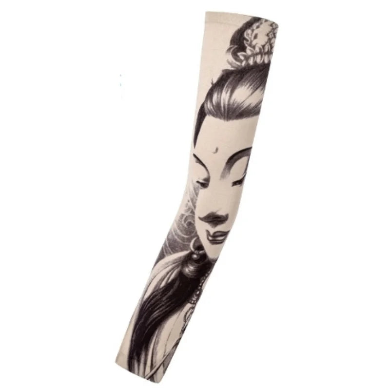 1PCS Men Long Fake Warmers Summer Tattoo Sleeves Sun Protection Cover Outdoor Gloves Driving Ice Silk Arm Sleeves Women