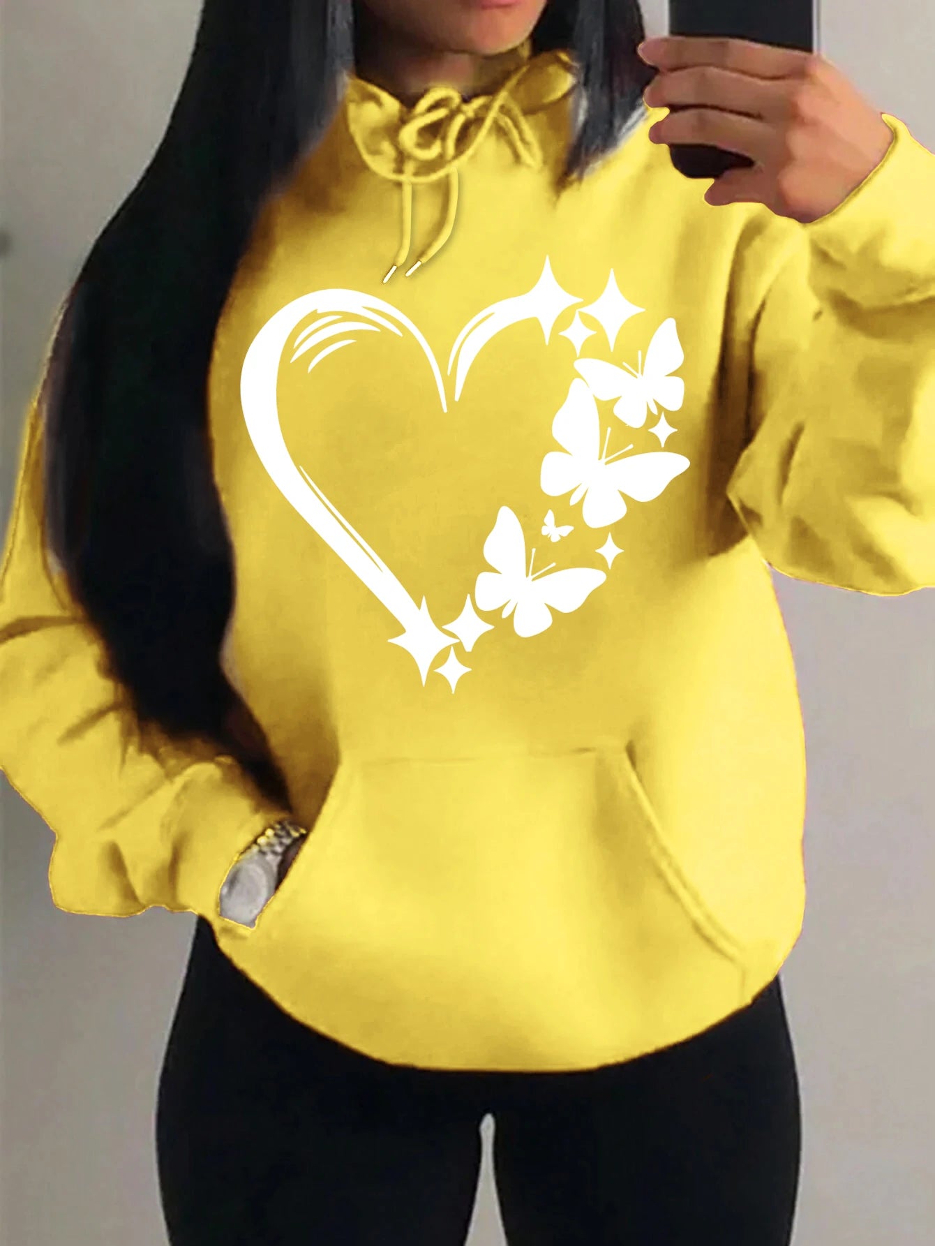 Combination Of Love And Butterfly  Pattern Hoody Women Hip Hop Street Hoodies Trendy Pocket Clothes Vintage Multicolor Hoodie