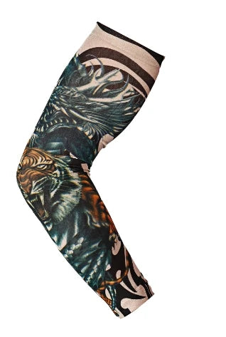 1PCS Men Long Fake Warmers Summer Tattoo Sleeves Sun Protection Cover Outdoor Gloves Driving Ice Silk Arm Sleeves Women