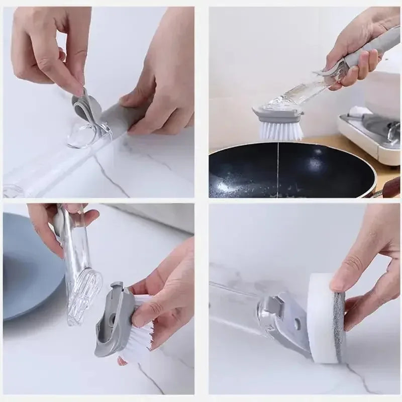 2 in 1 Refillable Kitchen Brush Long Handle Detachable Soap Dispenser Scrubber for Pots Dishes Sink Non Scratch Eco Friendly