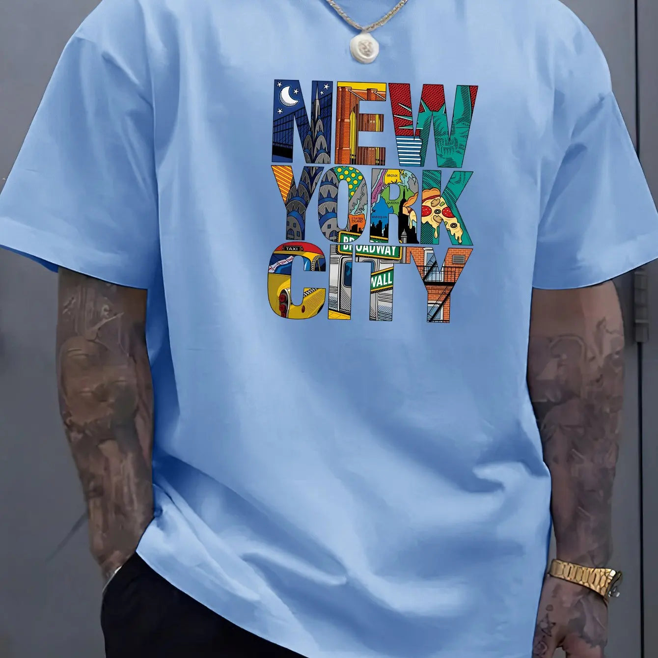 Summer men's 100% cotton comfortable casual loose plus size NEW YORK CITY printed sports round neck short sleeved T-shirt top