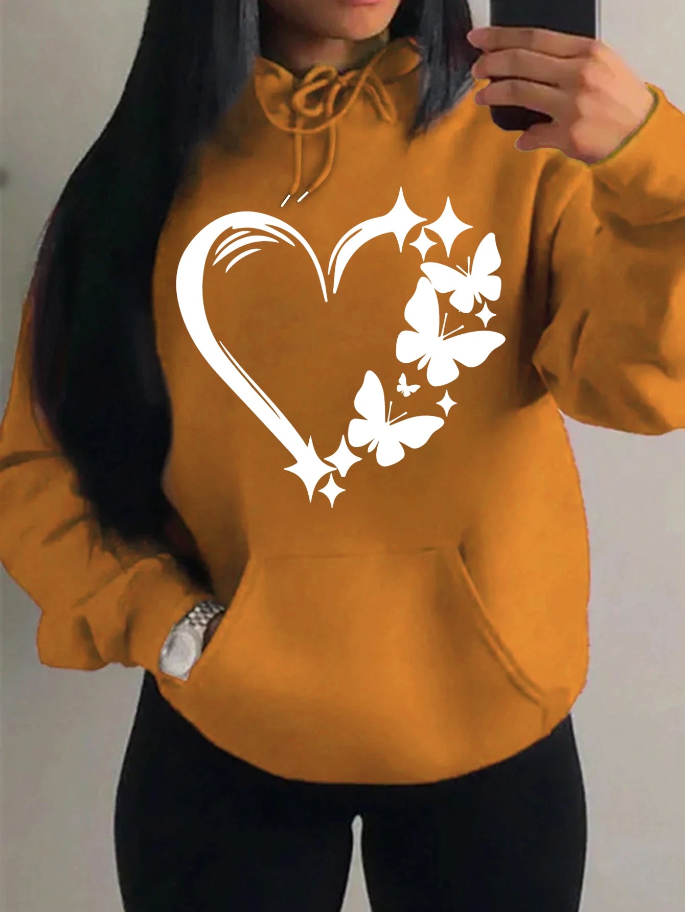 Combination Of Love And Butterfly  Pattern Hoody Women Hip Hop Street Hoodies Trendy Pocket Clothes Vintage Multicolor Hoodie