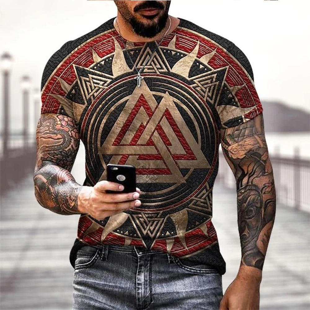 Viking Tattoo 3D Printing T-Shirt Men's Fashion Street Hip Hop Viking Pattern Short Sleeve Tops Funny Women Kids T shirt Summer