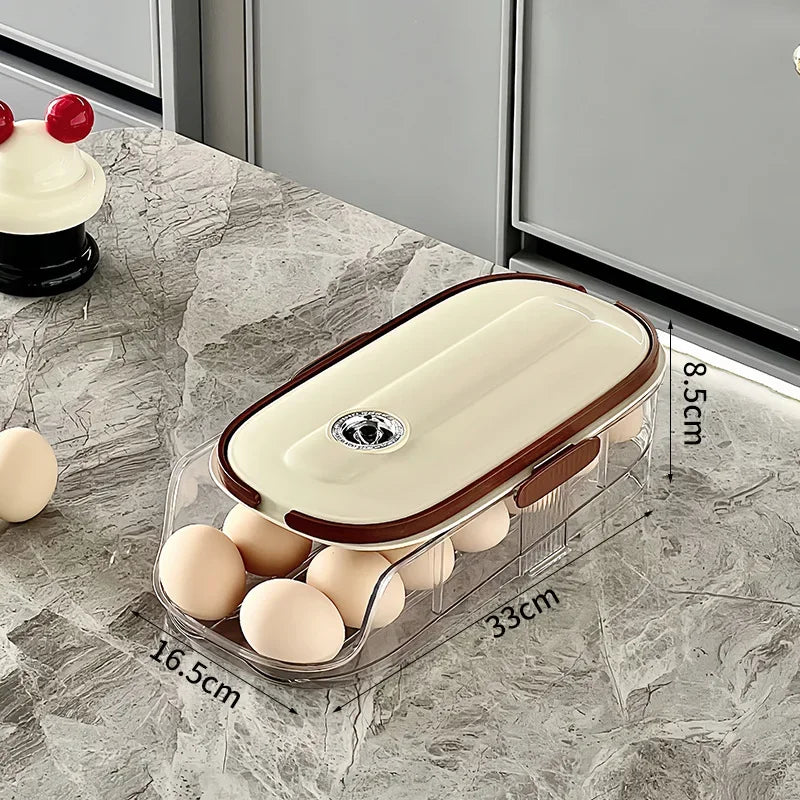 Automatic Rolling Large Capacity Egg Storage Refrigerator Storage Box Egg Fresh-keeping Rack Household Kitchen Tools