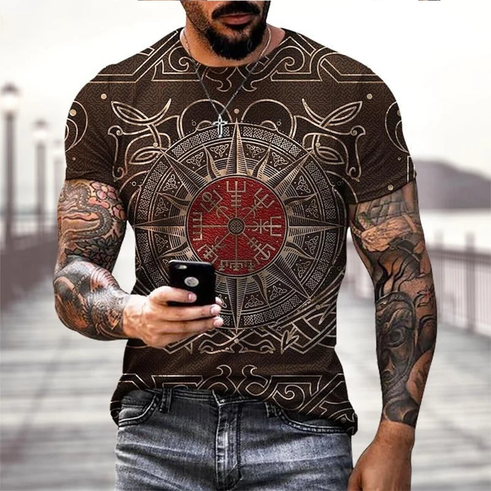 Viking Tattoo 3D Printing T-Shirt Men's Fashion Street Hip Hop Viking Pattern Short Sleeve Tops Funny Women Kids T shirt Summer