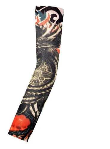 1PCS Men Long Fake Warmers Summer Tattoo Sleeves Sun Protection Cover Outdoor Gloves Driving Ice Silk Arm Sleeves Women