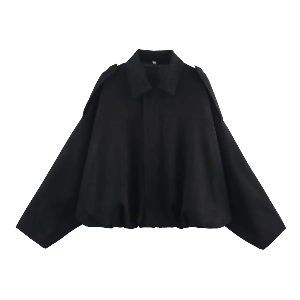 ETJ 2025 TRAF Spring new women's suede texture effect Loose version of fashion lapel shoulder bomber jacket