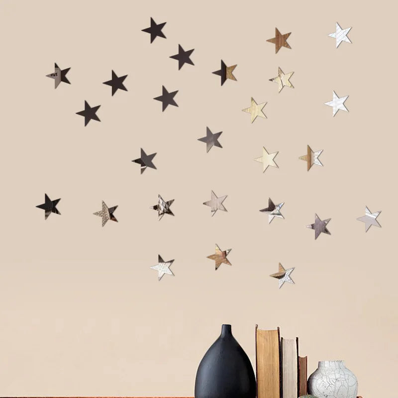 20pcs Star Wall Sticker 3D Acrylic Irregular Mirror Vanity Living Room Decoration Cartoon Wall Stickers for Kids Room Home Decor