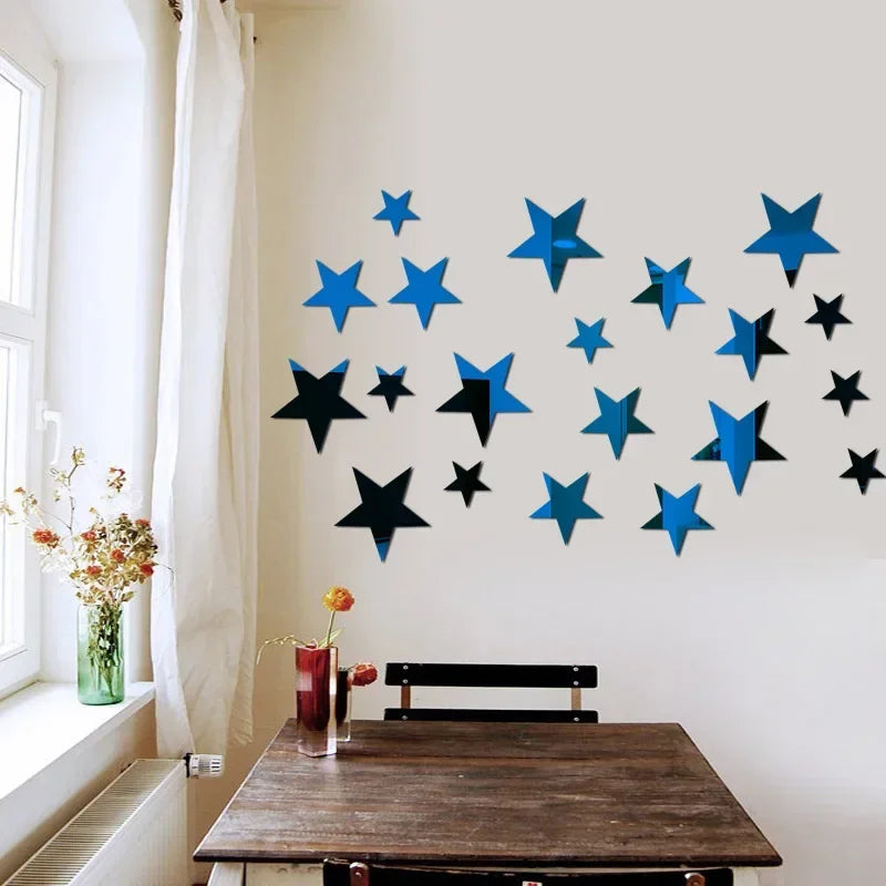 20pcs Star Wall Sticker 3D Acrylic Irregular Mirror Vanity Living Room Decoration Cartoon Wall Stickers for Kids Room Home Decor